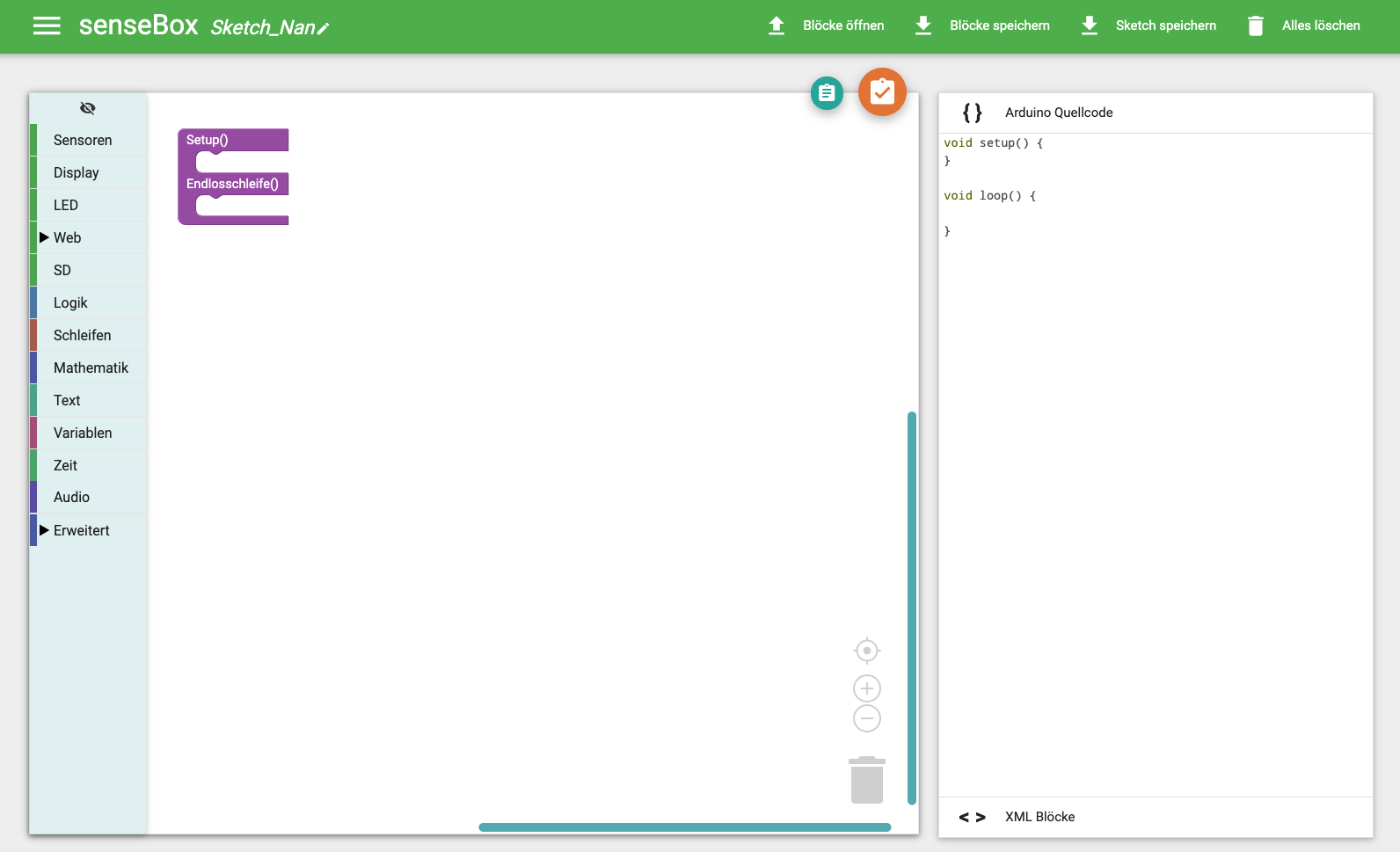 The Blockly for senseBox interface